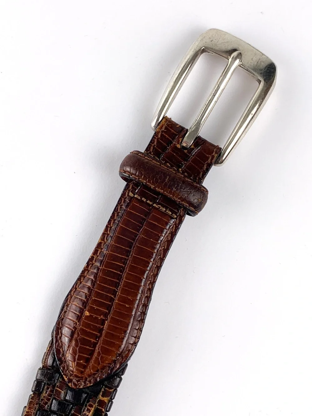 Vintage Brighton woven leather belt brown & black with reptile embossing size 36